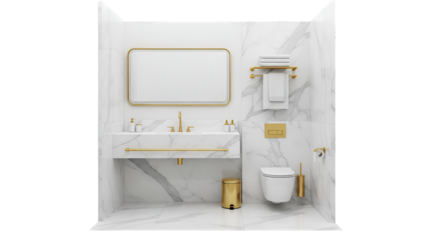Modern Bathroom Vanity with Gold Accents and Marble Walls