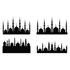 Naklejka premium Collection of Mosque Silhouettes with Crescent Moons