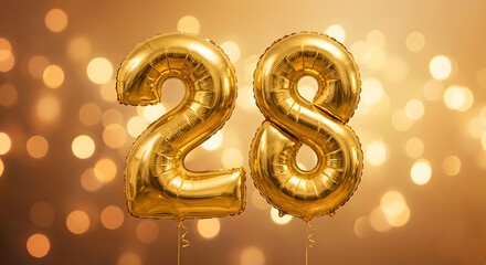 Elegant Golden Number 28 Balloon Decoration for Celebrations and Announcements