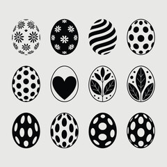 Diverse set of black and white patterned easter eggs for seasonal and festive decoration