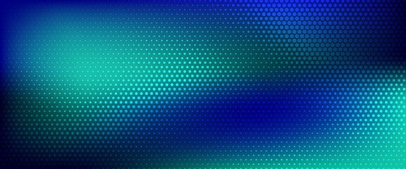 halftone with blue-green gradient, abstract background pattern, neon light reflecting walls and floor, dark colors,