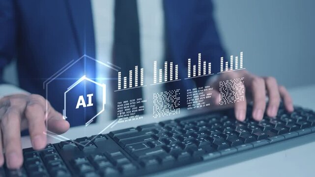 Artificial intelligence AI finance stock market data analysis machine learning. Business big data analytics, digital transformation technology, smart computer system, and futuristic network innovation