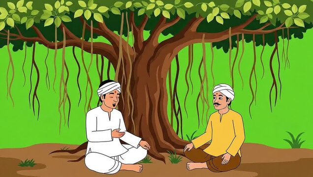 cartoon illustration of a couple in village vector green screen animation