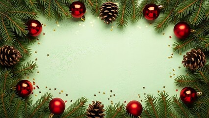 christmas tree decoration with red balls and pine cones