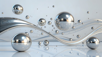 3d-render-of-floating-metallic-spheres-and-liquid