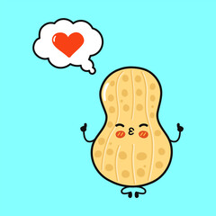 Cute peanut cartoon character blowing a kiss thinking about love