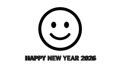  Minimal Bold Black Smiley Emoji with Happy New Year 2026 &ndash; White Background
