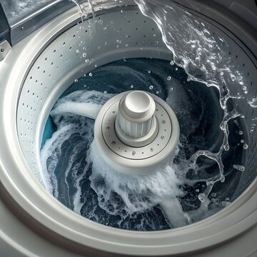 Water filling and agitating in a top-loading washing machine.