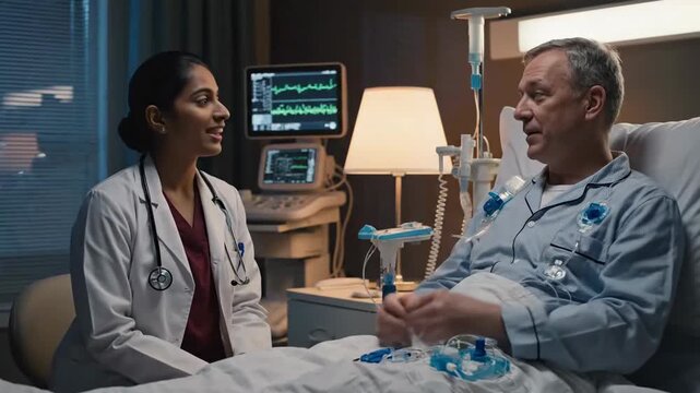 Compassionate Medical Consultation Between Doctor And Patient In Intensive Care Unit