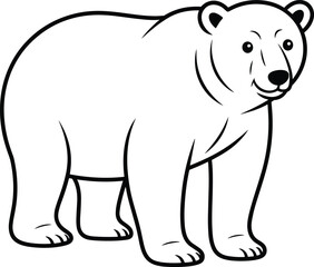 Black and white line of a standing cartoon bear line standing