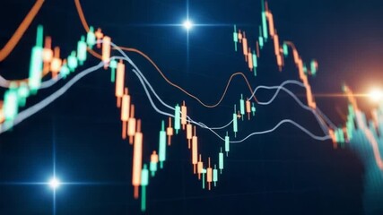Stock market graph with colorful lines and bars on dark background showing financial trends and analysis - Powered by Adobe
