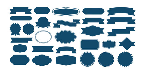 Versatile set of graphic navy blue ribbon banners label shapes and vintage badges isolated on white background stock vector © MD.RAHIM