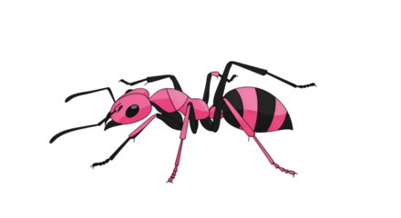 Cartoon Pink and Black Ant on Black Background insect