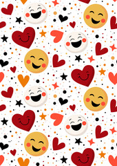 cute smile and heart seamless pattern, lovely stickers and hearts wallpaper design for valentine's day 