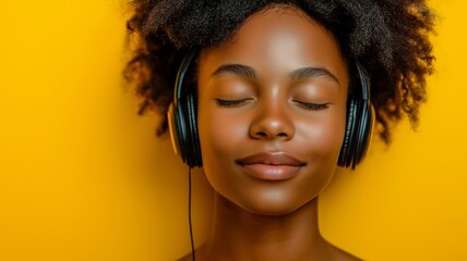 Content Emotion Relaxed People Wearing Headphone Listening To Music Young Woman