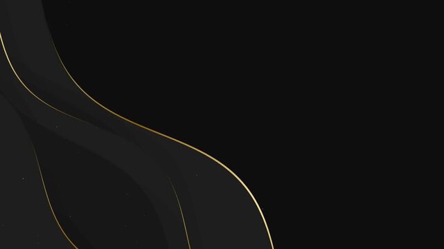 Elegant abstract background featuring a deep black surface with floating golden glitter light dust, creating a luxurious premium atmosphere ideal for high-end visuals and cele