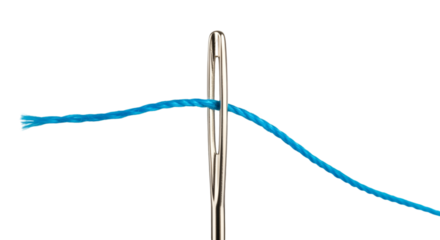 Close up of a Sewing Needle with Blue Thread whisk
