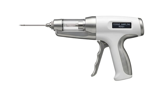 Modern Automated Biopsy Gun for Tissue Sampling Procedure Isolated on White Background