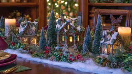 a cozy little village with houses covered in snow