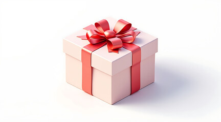 Fototapeta premium Pastel gift box with red ribbon bow, present, ribbon, bow, box, pink