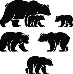 Five black bears in different poses silhouette wildlife