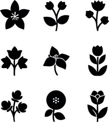 Spring Wildflower and Leaf Silhouette Vector Icon Set