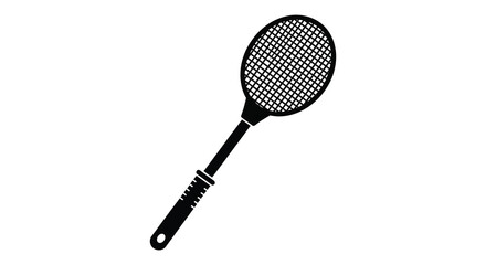 A striking black and white illustration depicting an electric fly swatter a simple silhouette