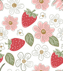 cute flower seamless pattern with strawberry design for kids 
