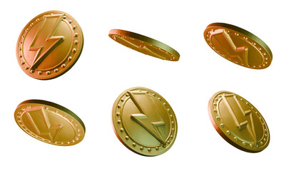 Golden Lightning Coins Isolated on Transparent Background