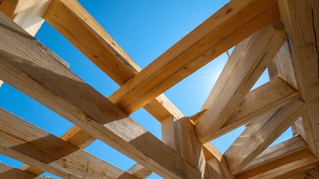 A wooden framework in sunlight, A wooden framework illuminated by sunlight
