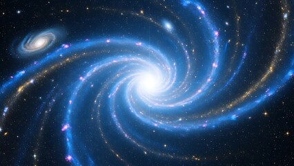 Spiral galaxy with vibrant blue arms and bright central core in deep space