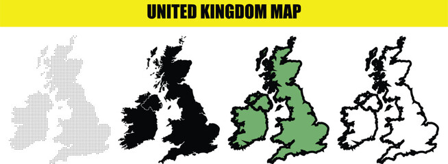United Kingdom Map Illustrations in Various Styles and Colors