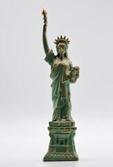 Statue of Liberty miniature figurine souvenir with green patina closeup.