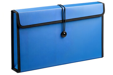 Bright blue expanding file folder for versatile document organization and efficient paperwork storage in professional office, educational, or home environments, isolated on white background