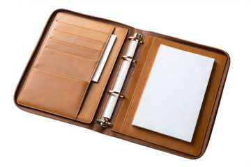 Premium Leather Zippered Portfolio Organizer with Pen Holder, Business Card Slots, and Lined Notepaper - Ideal for Professionals and Students