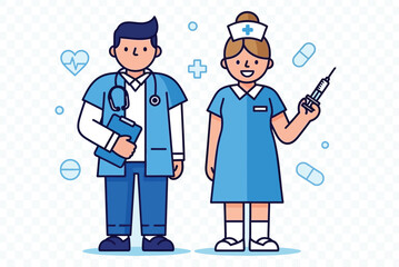 Medical professionals doctor and nurse cartoon illustration