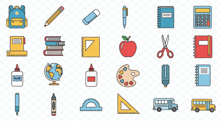 School supplies and objects in colorful illustration