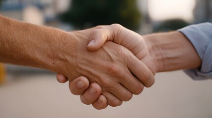 Close up of two hands shaking signifying a successful agreement partnership and mutual trust in a professional context