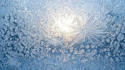 Macro Ice Frost Pattern on Winter Window Surface &ndash; Detailed Cold Texture Background
