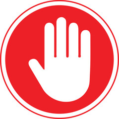 Red Stop Hand Symbol Inside Double Circle &ndash; Prohibition and Warning Sign for Safety, No Entry, Do Not Touch, Restricted Area Alert, Flat Vector Icon Isolated on White.