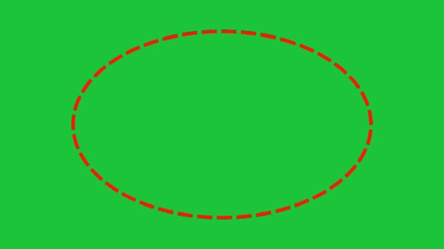 Animated dashed red circle on a green screen, pulsing. Border outline shape graphic, motion, loop, abstract, design.