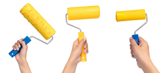 Set of paint roller in hand  isolated on transparent background. 