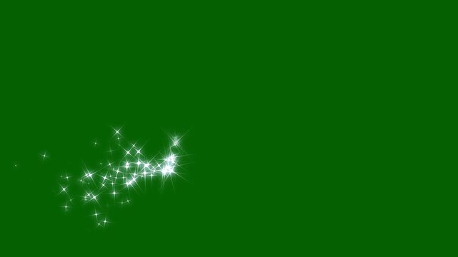 Luxury white glitter sparkles line trail with twinkling glitter stars animation on green screen. fast line glitter motion, magic glitter stars , white cartoon blinking star, flat vector doodle sparkle