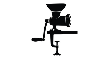 a detailed black silhouette of a vintage manual coffee grinder showcasing classic design silhouette