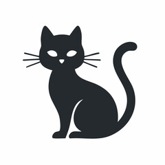 Black and white cat silhouette vector illustration, cute domestic feline animal kitten icon art design