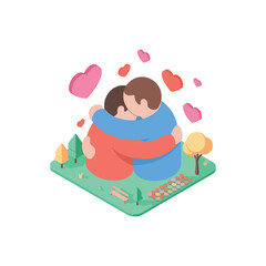Cartoon illustration of a smiling boy and girl, kids in love, Isometric icons