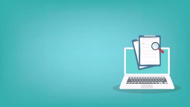Document inspection. Online digital document inspection or assessment evaluation on laptop computer, contract review, analysis, inspection of agreement contract, compliance verification.