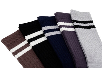 Colorful striped socks display in various shades and patterns