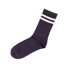 Single black sock with white stripes on black background