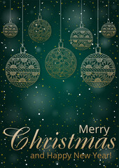 Elegant Christmas Ornaments On Dark Green Background